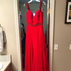 Sherri Hill Off Shoulder Formal Red Dress